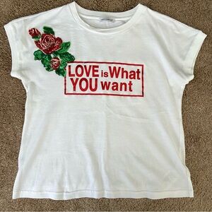 DOLCE & GABBANA Love is What You Want Cotton T-Shirt Roses Sequin Embroi…